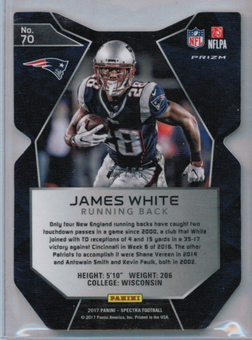 2017 Panini Spectra Neon Blue Die Cut #70 James White back image