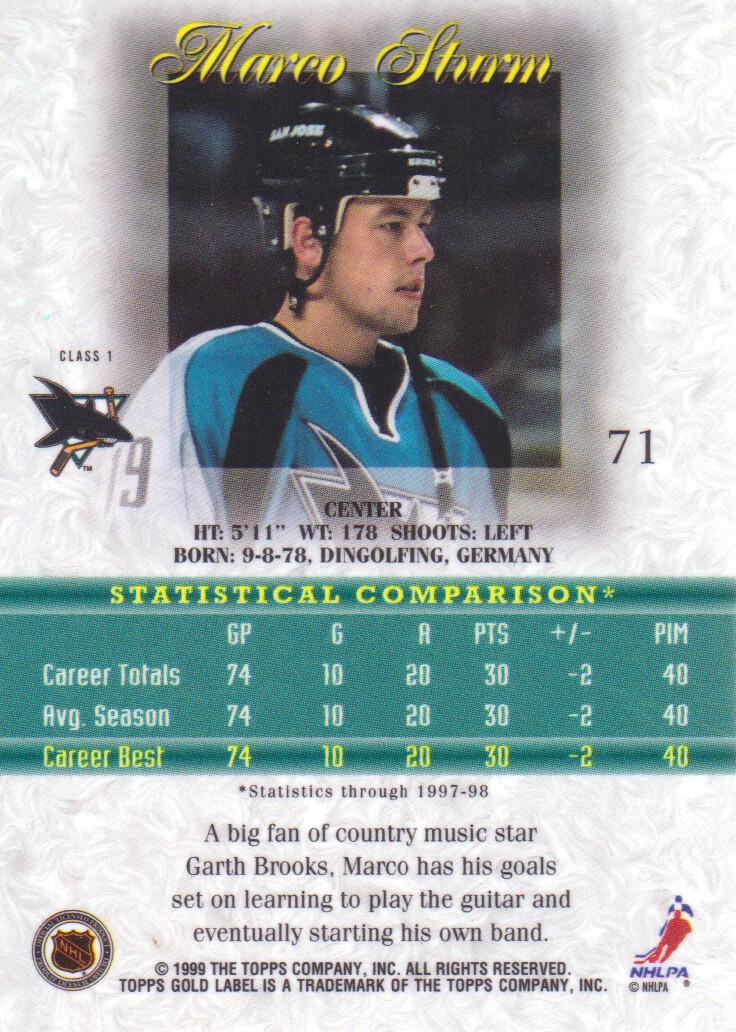 1998-99 Topps Gold Label Class 1 #71 Marco Sturm back image
