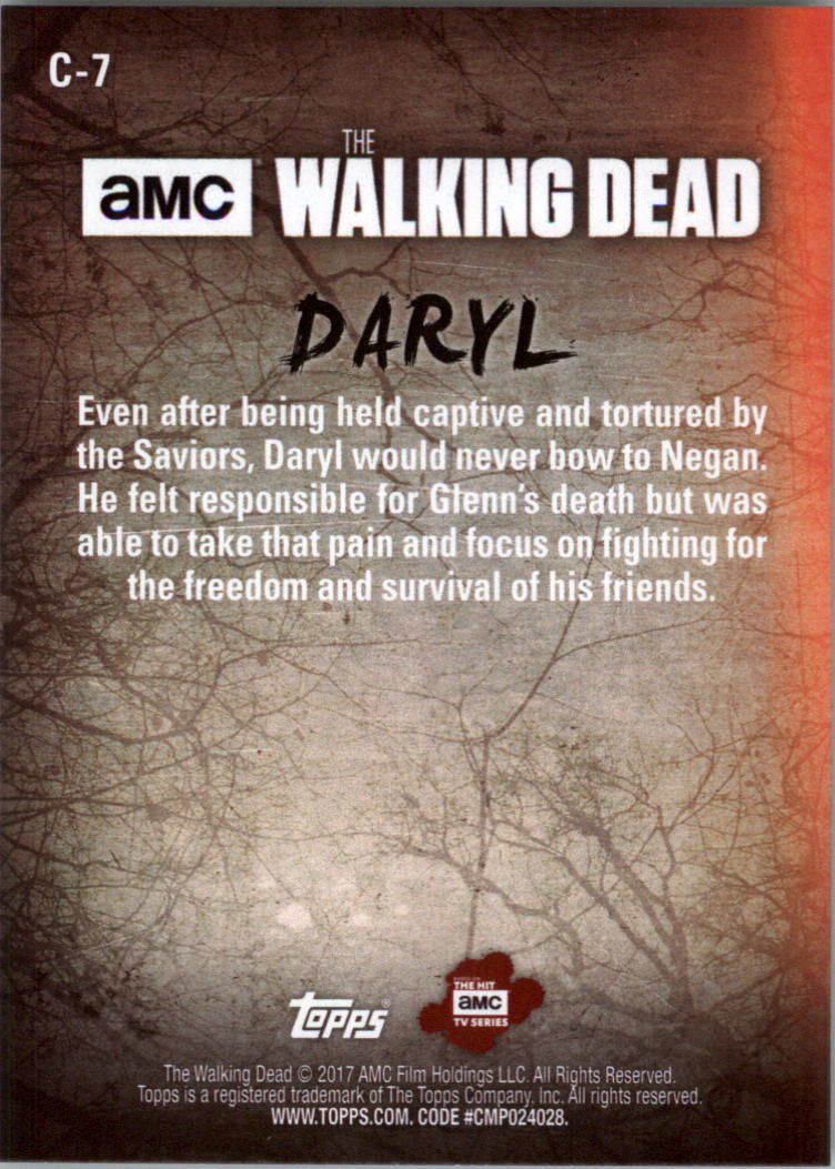 2017 Topps The Walking Dead Season 7 Characters #C7 Daryl Dixon back image