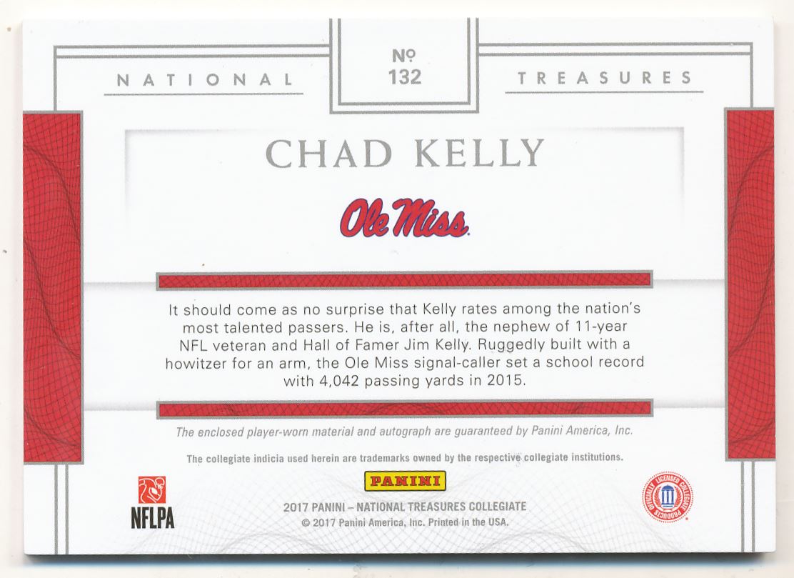 2017 Panini National Treasures Collegiate #132 Chad Kelly JSY AU/99