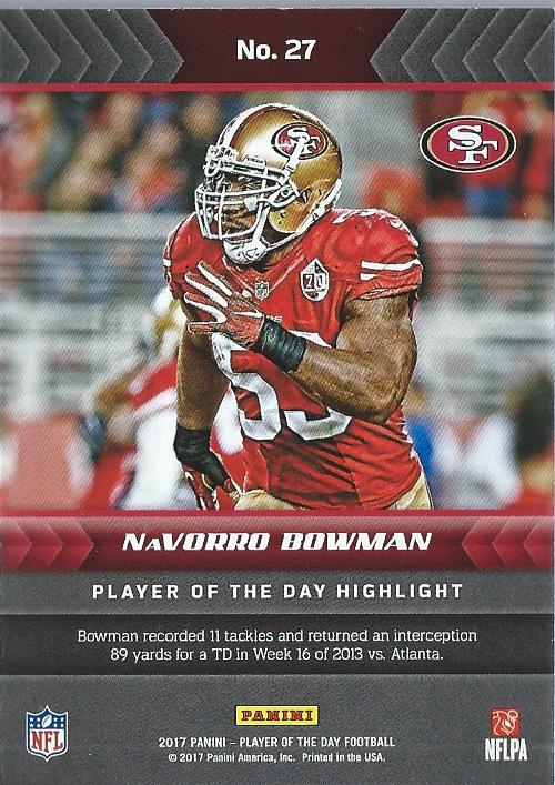 2017 Panini Player of the Day #27 NaVorro Bowman back image