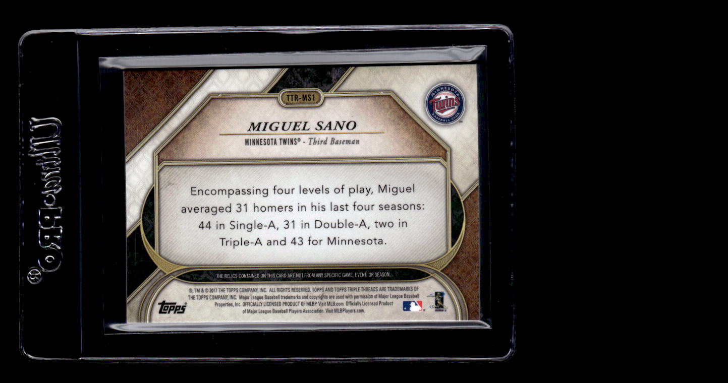 2017 Topps Triple Threads Relics Silver #TTRMS1 Miguel Sano back image
