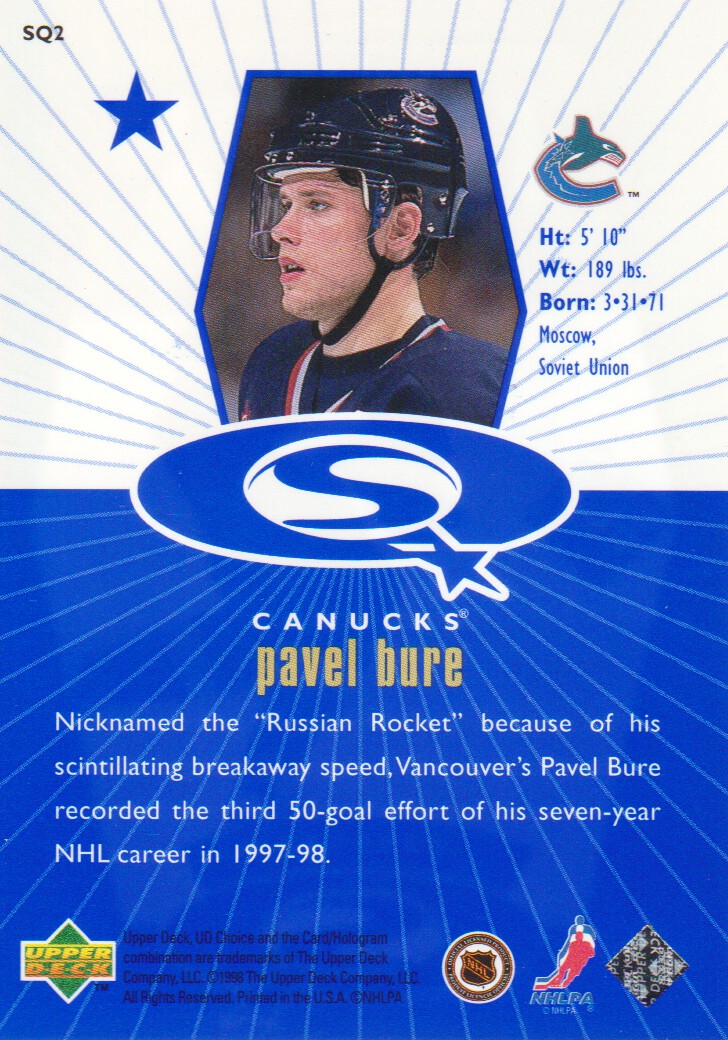 1998-99 UD Choice StarQuest Blue #SQ2 Pavel Bure back image