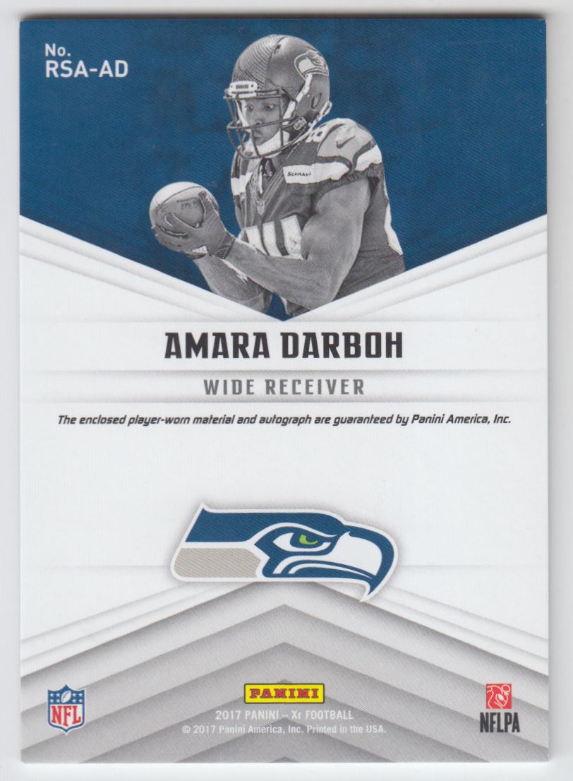 2017 Panini XR Rookie Swatch Autographs #33 Amara Darboh/199 back image