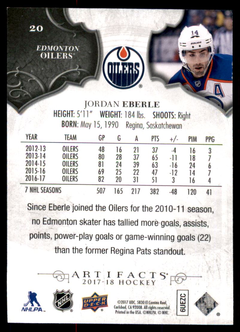 2017-18 Artifacts Orange #20 Jordan Eberle back image
