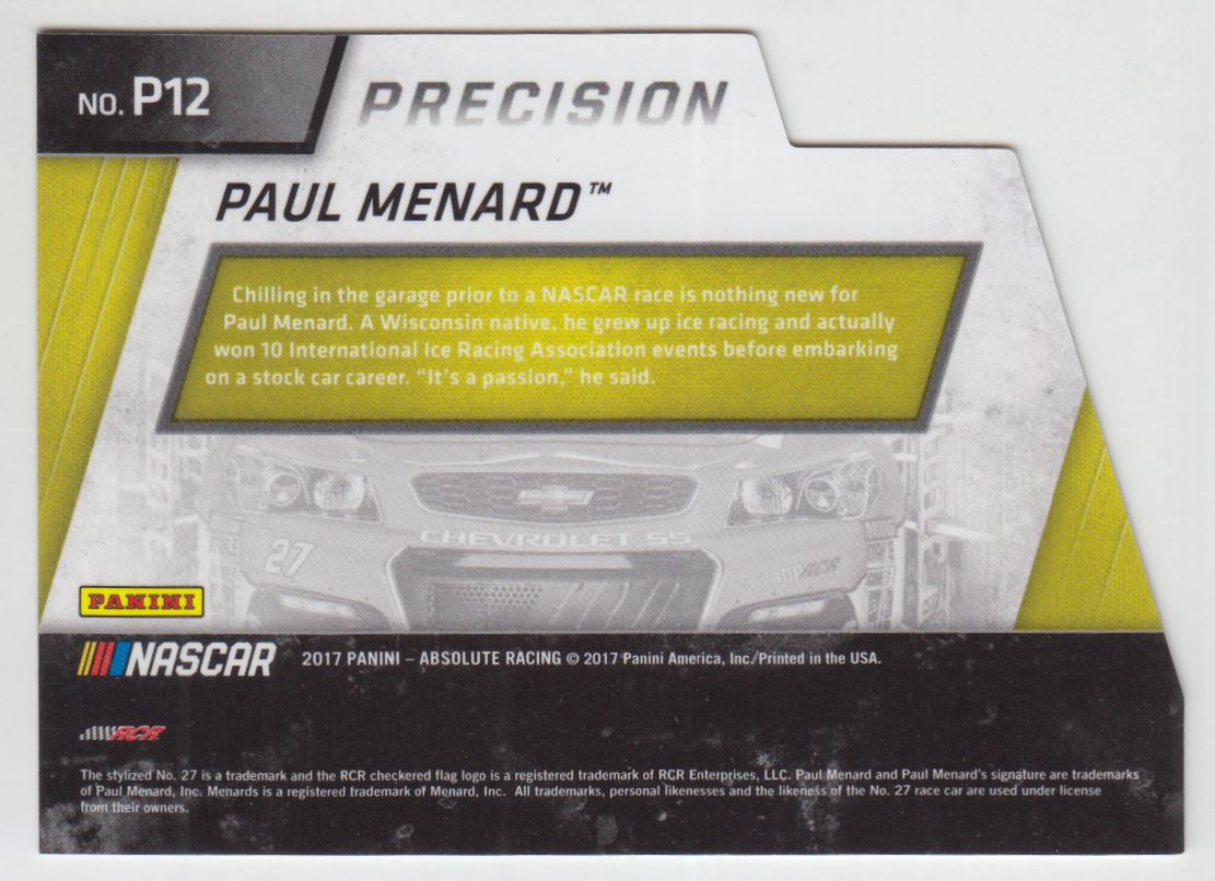 2017 Absolute Absolute Precision Spectrum Gold #12 Paul Menard back image