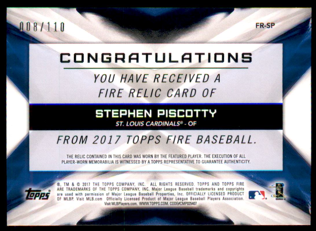 2017 Topps Fire Relics #FRSP Stephen Piscotty back image