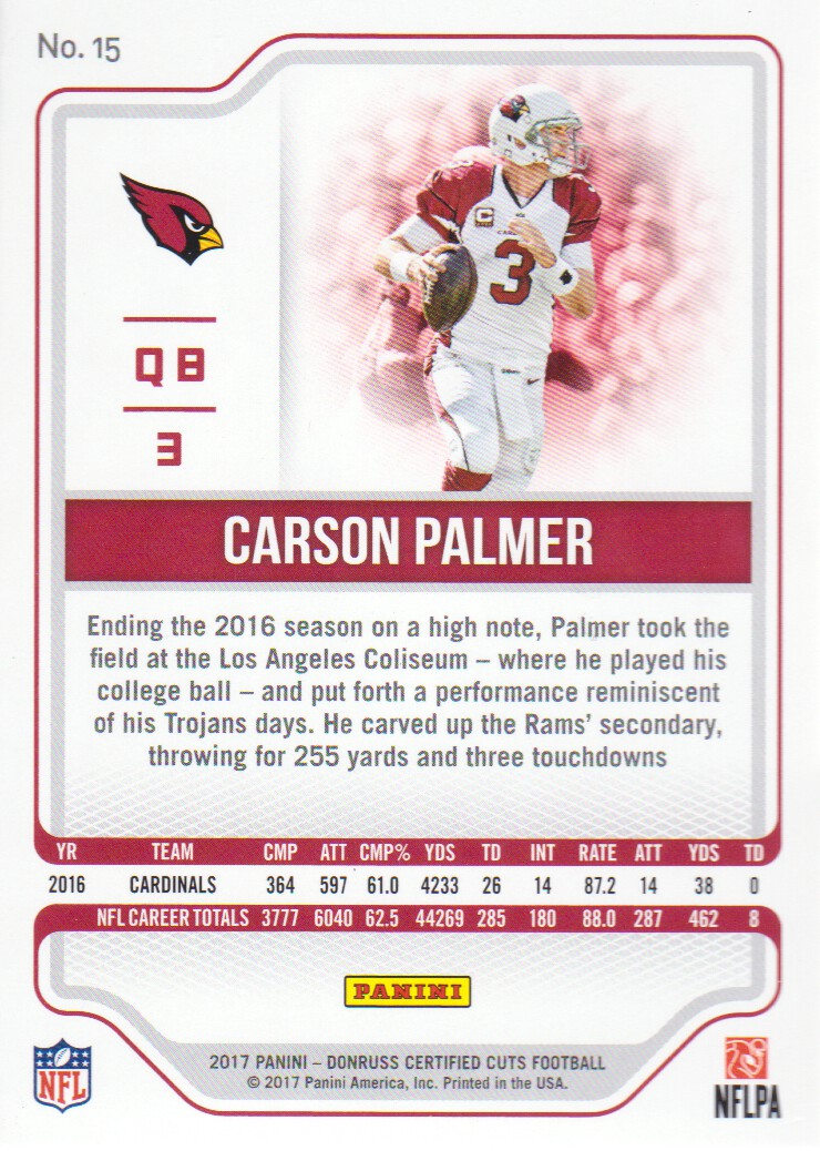 2017 Certified Cuts #15 Carson Palmer back image
