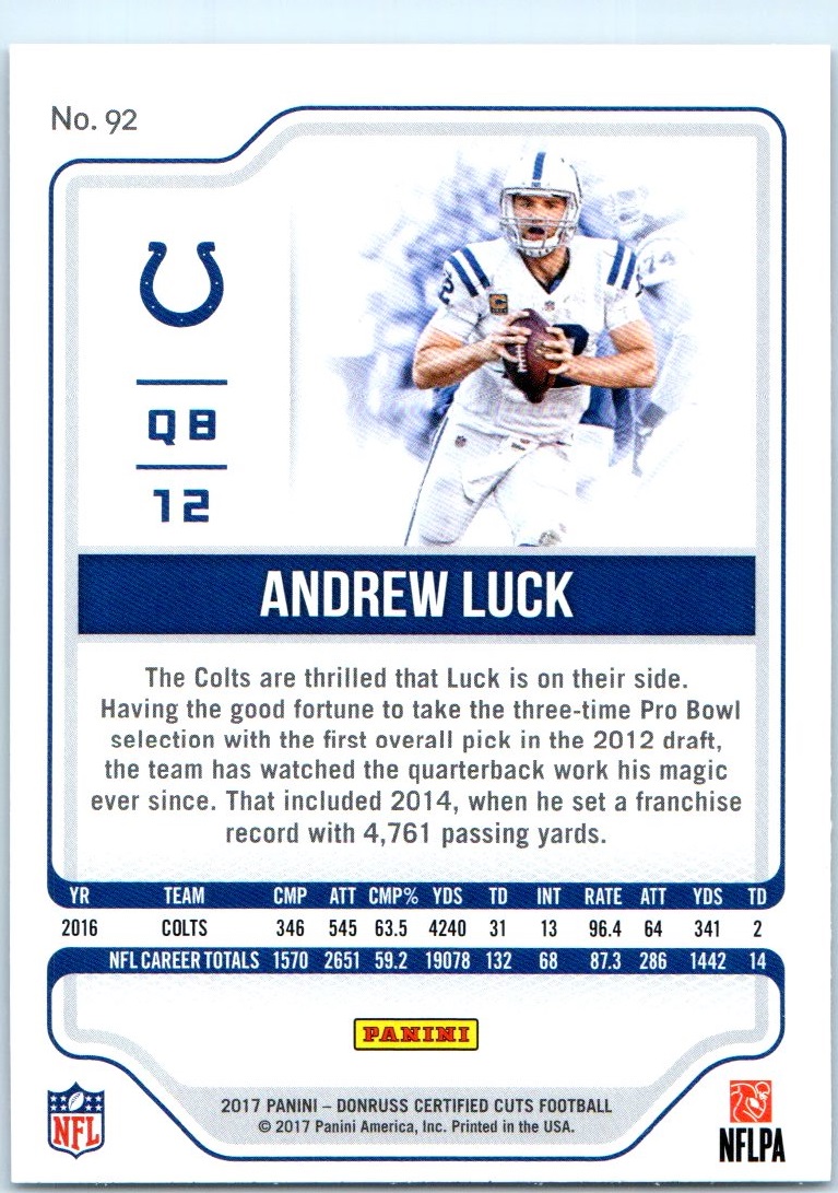 2017 Certified Cuts #92 Andrew Luck back image