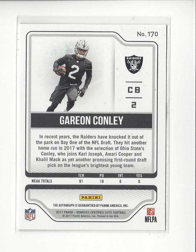 2017 Certified Cuts Rookie Scripts #170 Gareon Conley back image