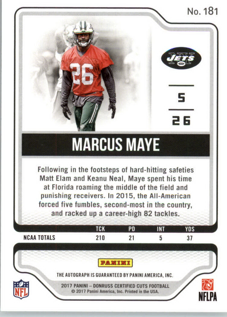 2017 Certified Cuts Rookie Scripts Silver #181 Marcus Maye back image