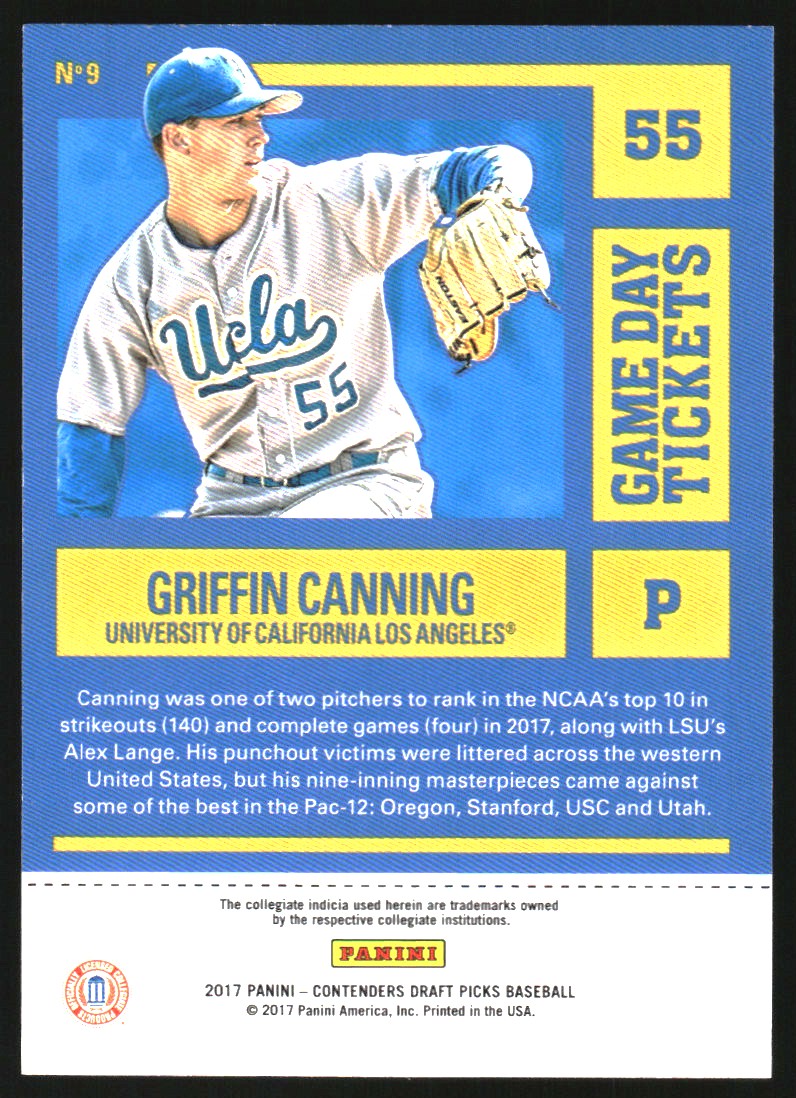 2017 Panini Contenders Draft Picks Game Day Tickets #9 Griffin Canning