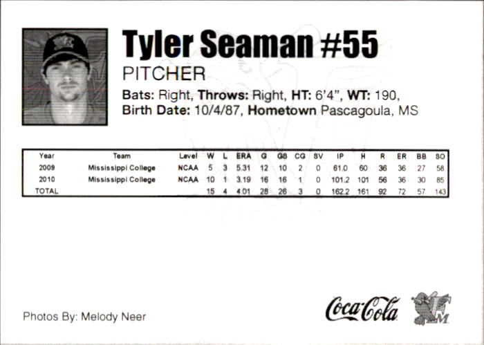 2010 Fargo-Moorhead RedHawks Team Issue #22 Tyler Seaman back image