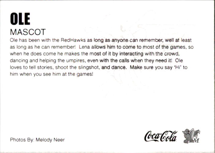 2010 Fargo-Moorhead RedHawks Team Issue #30 Ole MASCOT back image