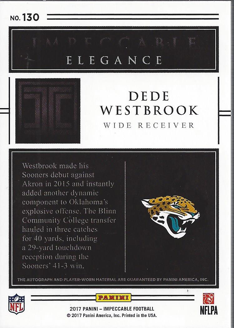 2017 Panini Impeccable #130 Dede Westbrook HEL PAT/75 RC back image