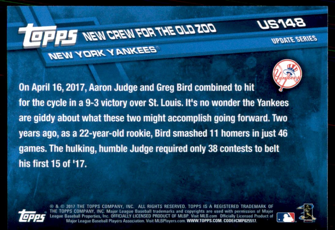 2017 Topps Update #US148 The Next Dynasty/Aaron Judge/Greg Bird