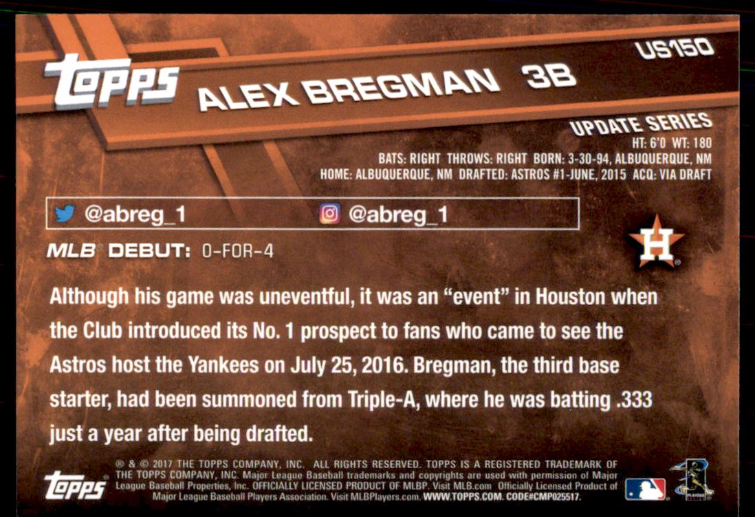 2017 Topps Update #US150A Alex Bregman RD