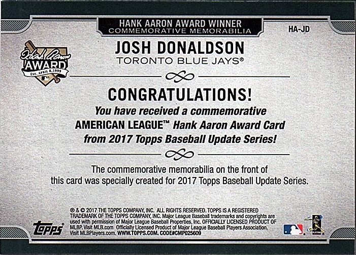 2017 Topps Update Hank Aaron Award Relic Singles (Pick Your Cards) eBay