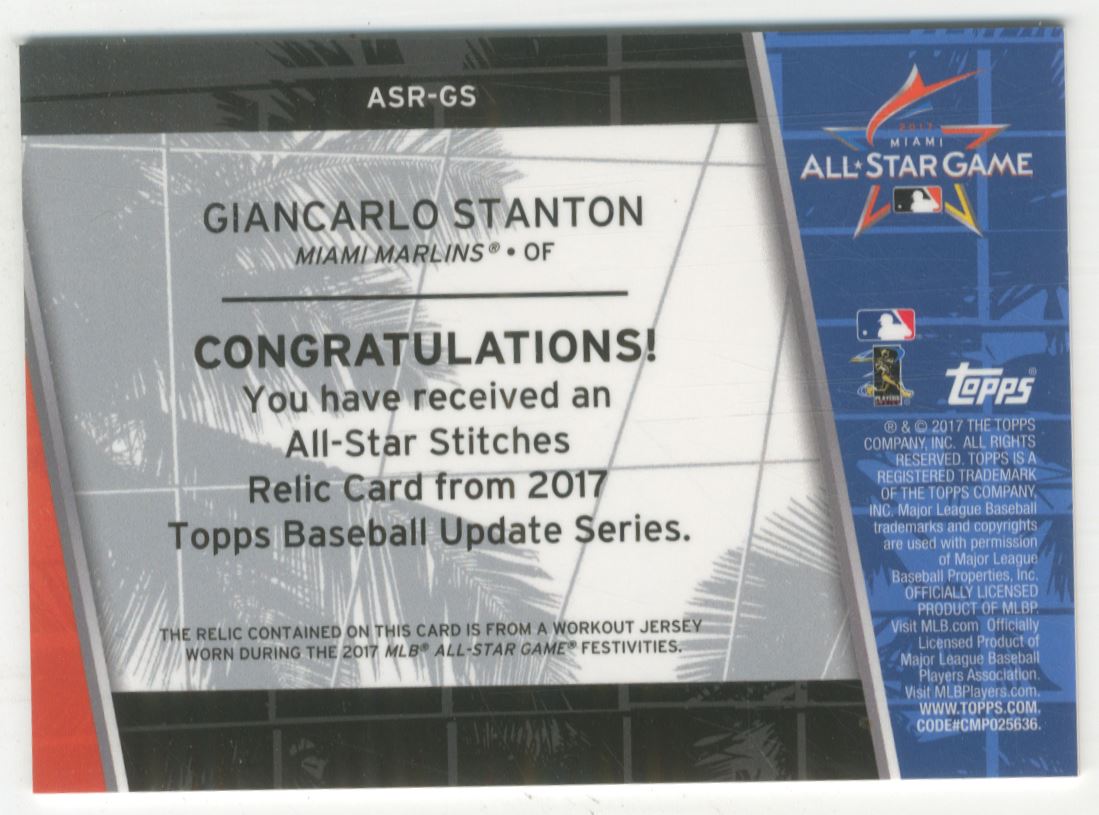 2017 Topps Update All Star Stitches #ASRGS Giancarlo Stanton back image