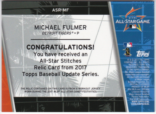 2017 Topps Update All Star Stitches #ASRMF Michael Fulmer back image