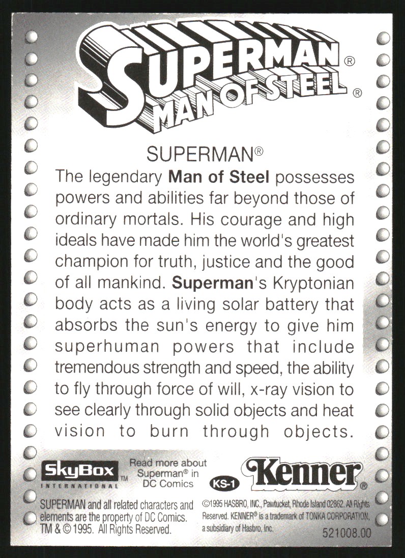 1995 Kenner Superman The Man of Steel #KS1 Superman back image