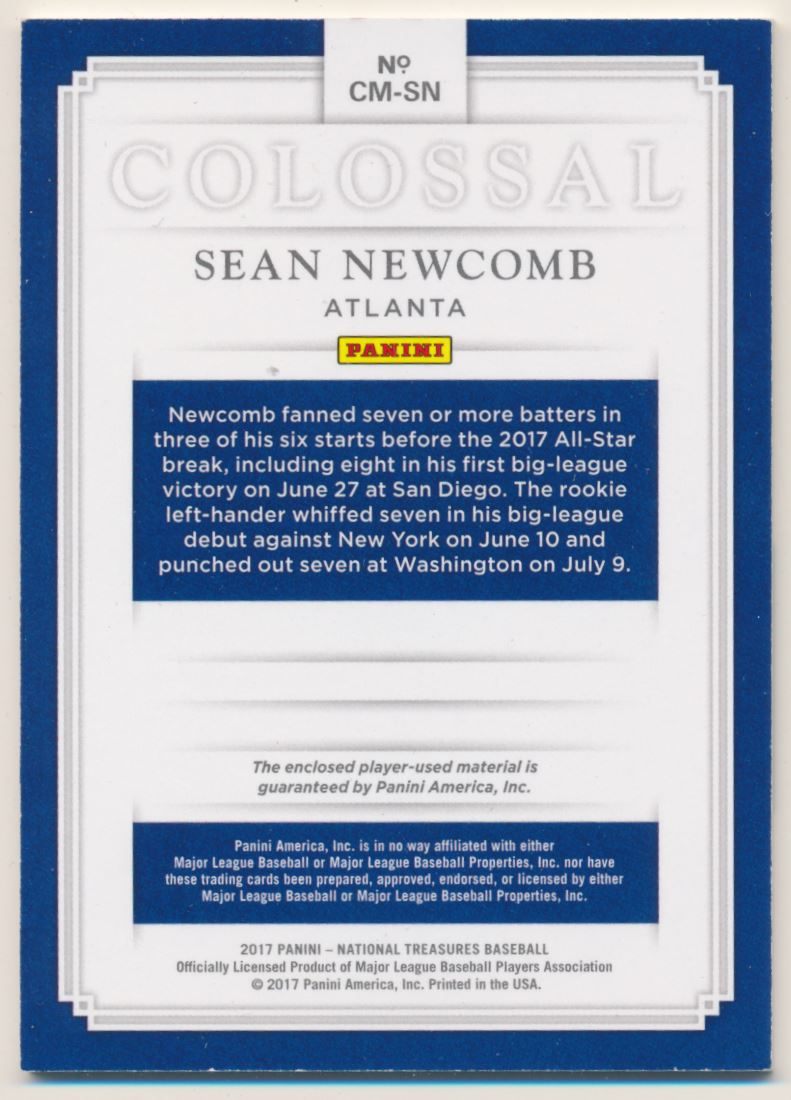2017 Panini National Treasures Colossal Materials #46 Sean Newcomb/99