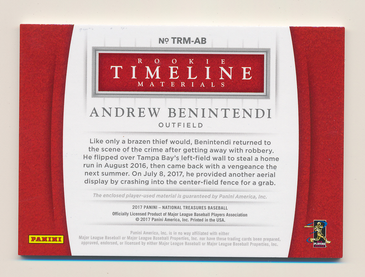 2017 Panini National Treasures Rookie Timeline Materials #2 Andrew Benintendi back image