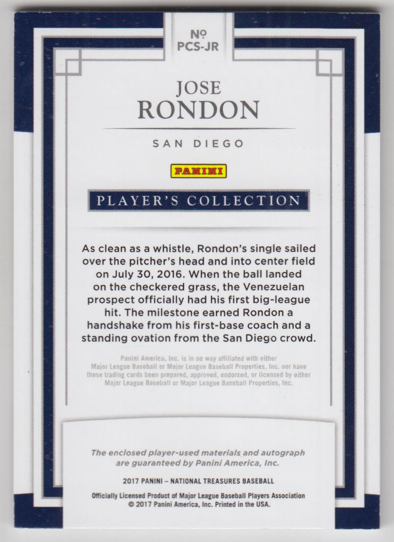 2017 Panini National Treasures Player's Collection Signatures #69 Jose Rondon/99