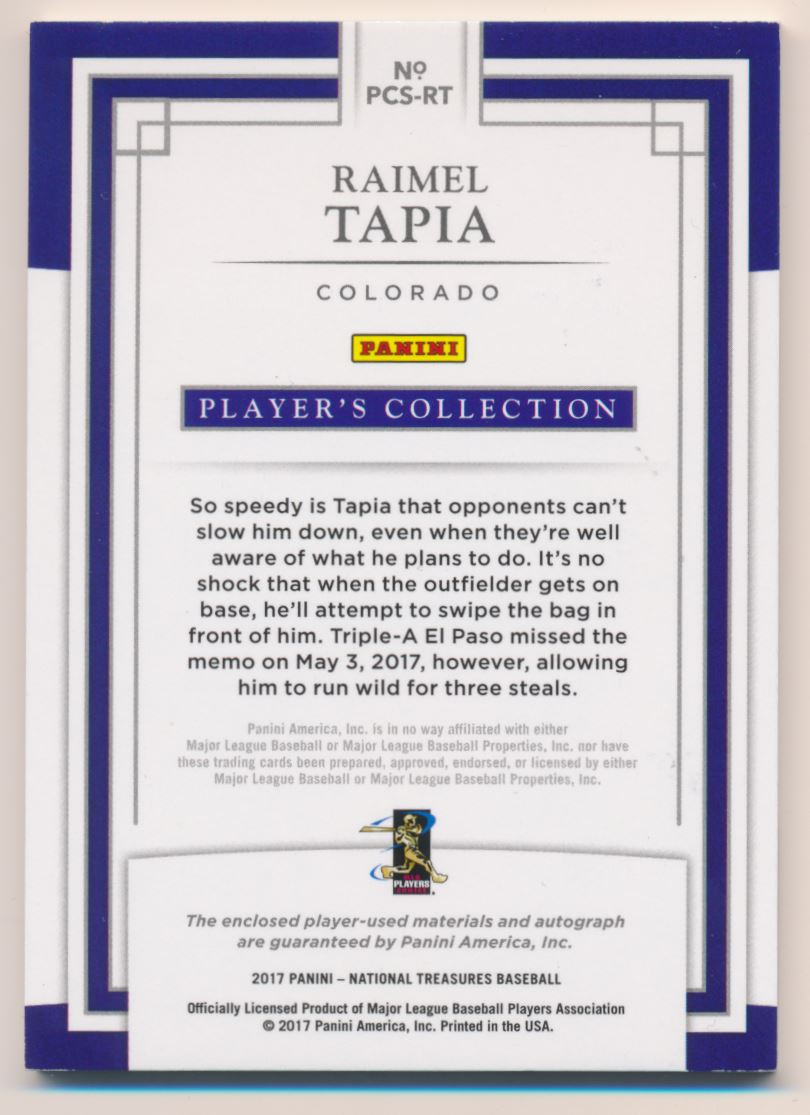 2017 Panini National Treasures Player's Collection Signatures #88 Raimel Tapia/99