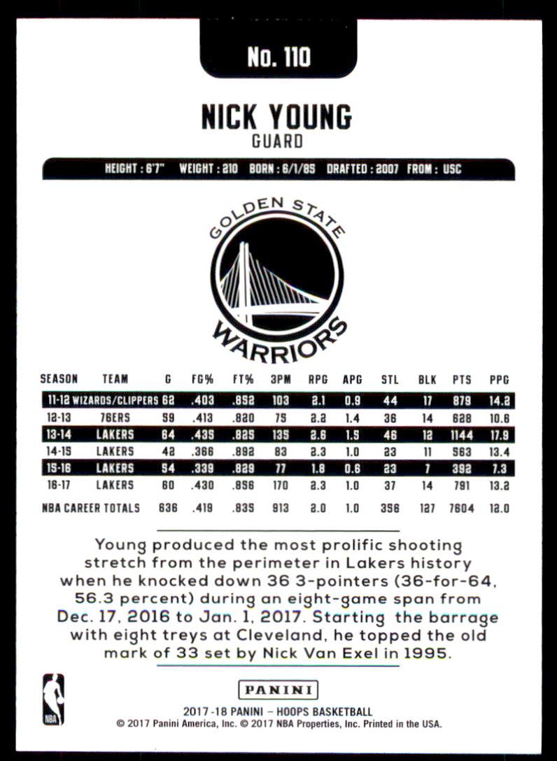 2017-18 Hoops Green #110 Nick Young back image