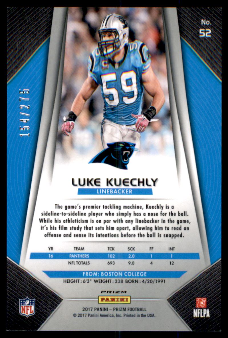2017 Panini Prizm Prizms Orange #52 Luke Kuechly