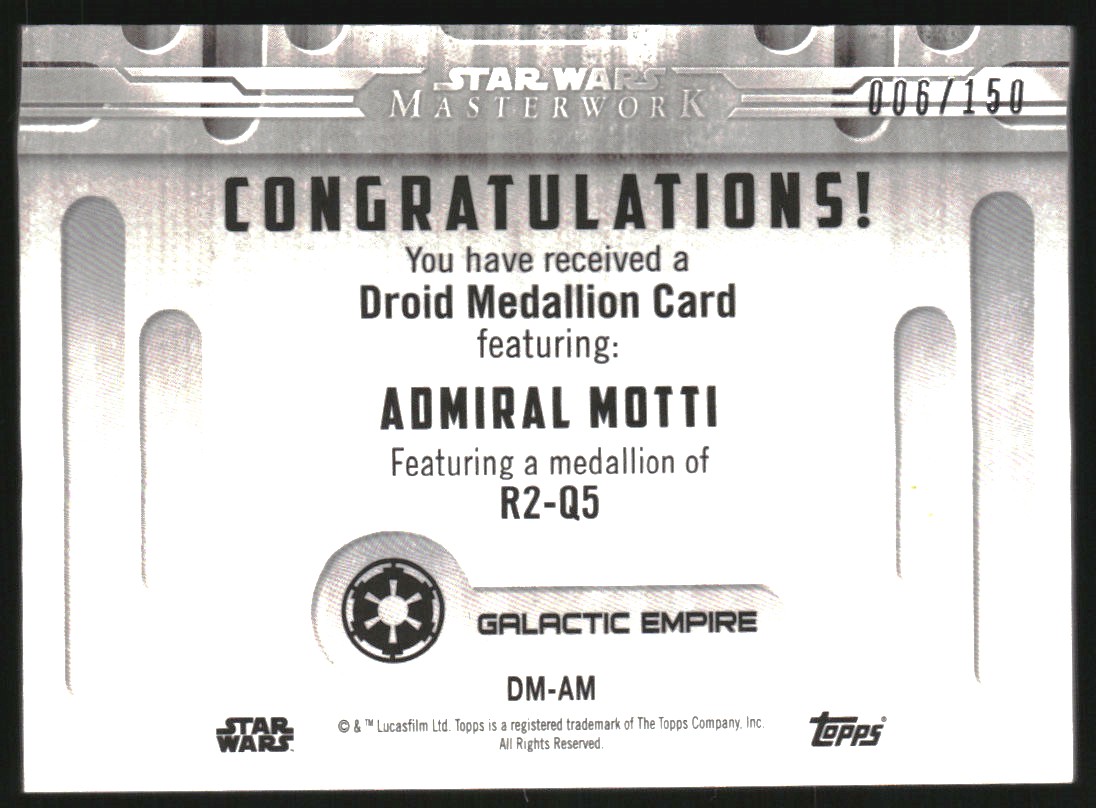 2017 Topps Star Wars Masterwork Droid Medallion Relics #DMAM Admiral Motti/R2-Q5 back image