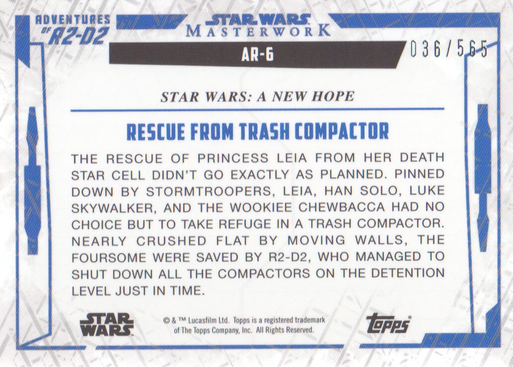 2017 Topps Star Wars Masterwork Adventures of R2-D2 Rainbow Foil #AR6 Rescue from Trash Compactor back image