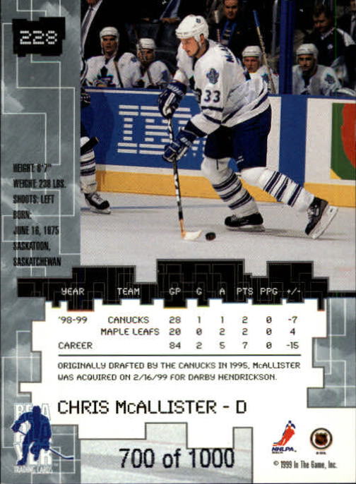 1999-00 BAP Millennium Ruby #228 Chris McAllister back image