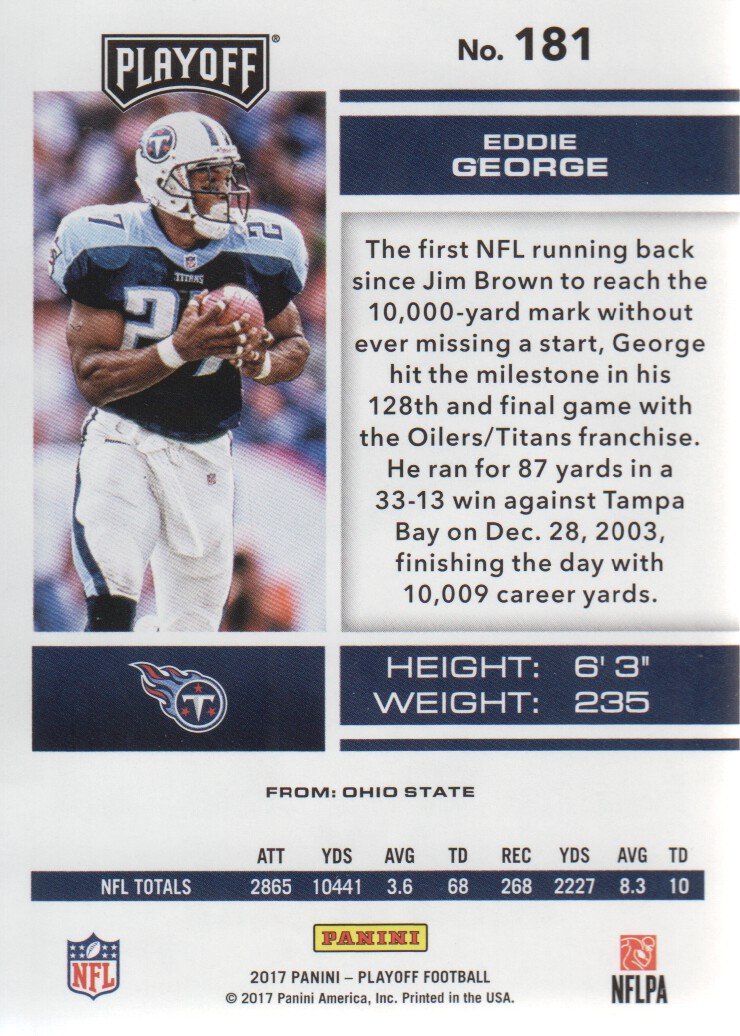 2017 Playoff Football #181 Eddie George Tennessee Titans &hellip;