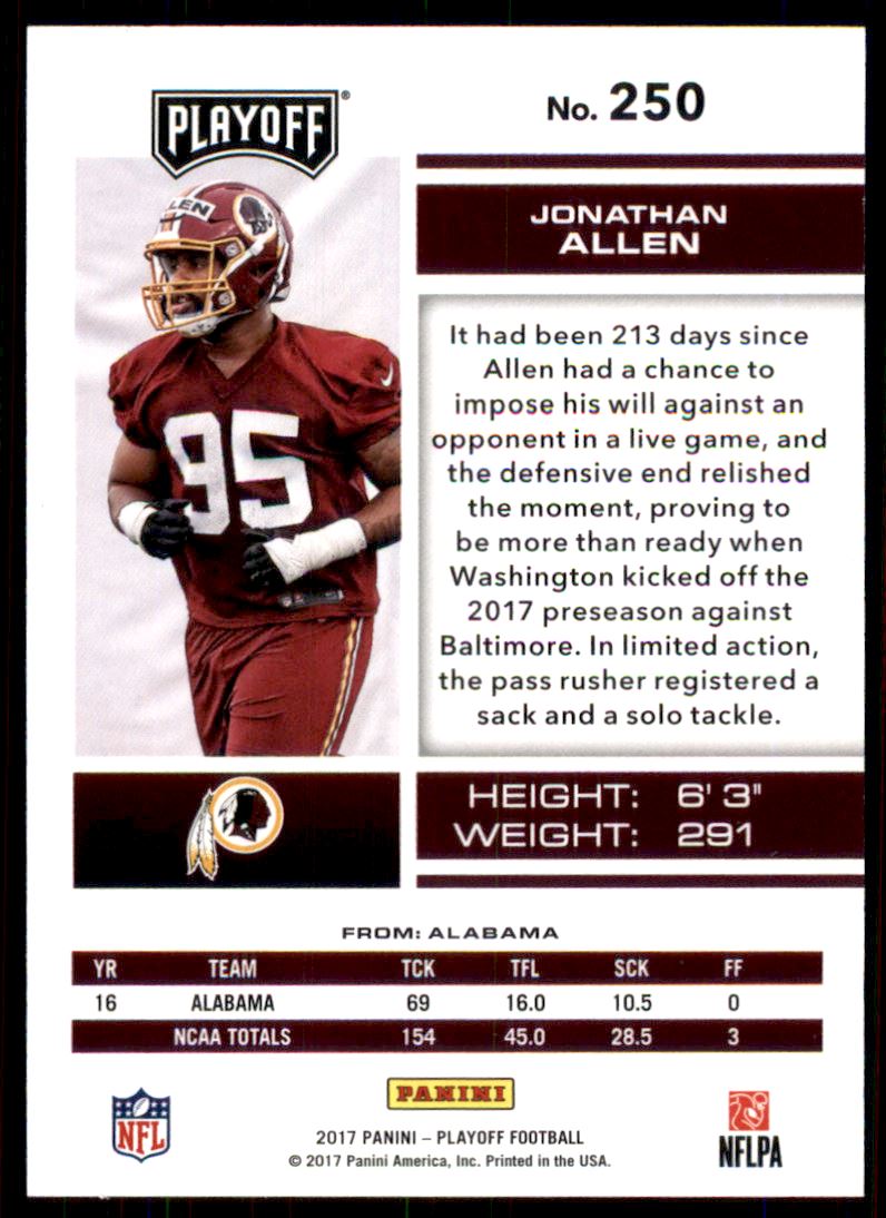 2017 Playoff 1st Down #250 Jonathan Allen back image
