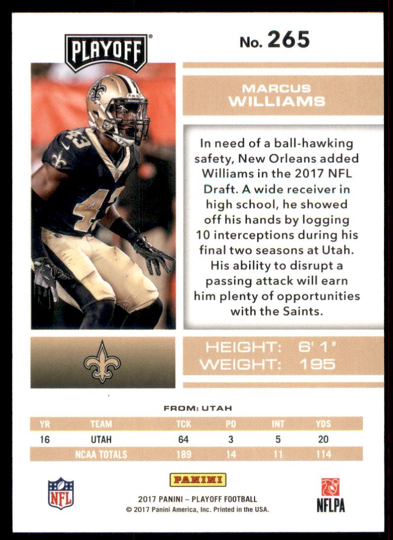 2017 Playoff 1st Down #265 Marcus Williams back image
