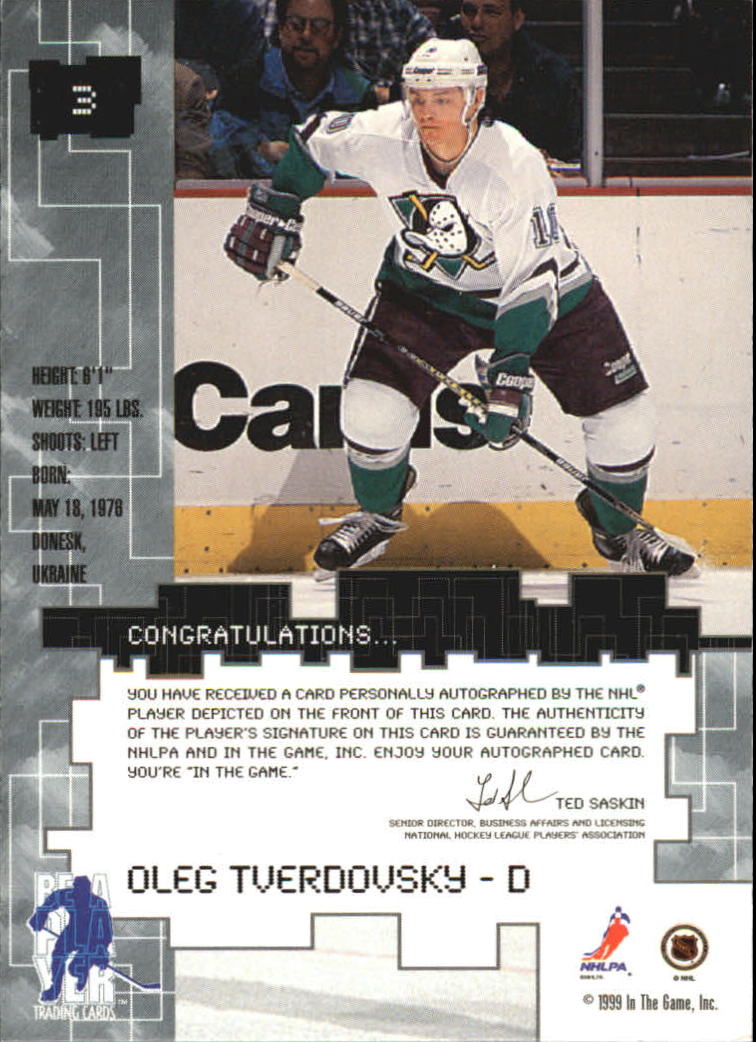 1999-00 BAP Millennium Autographs #3 Oleg Tverdovsky back image