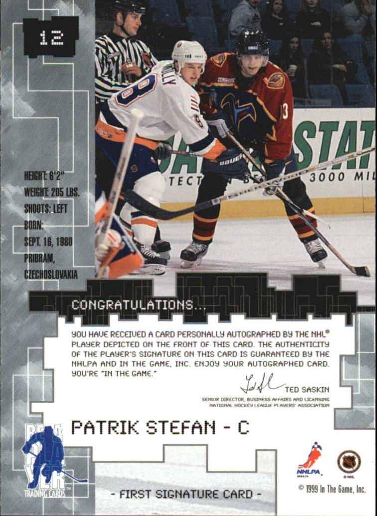 1999-00 BAP Millennium Autographs #12 Patrik Stefan back image