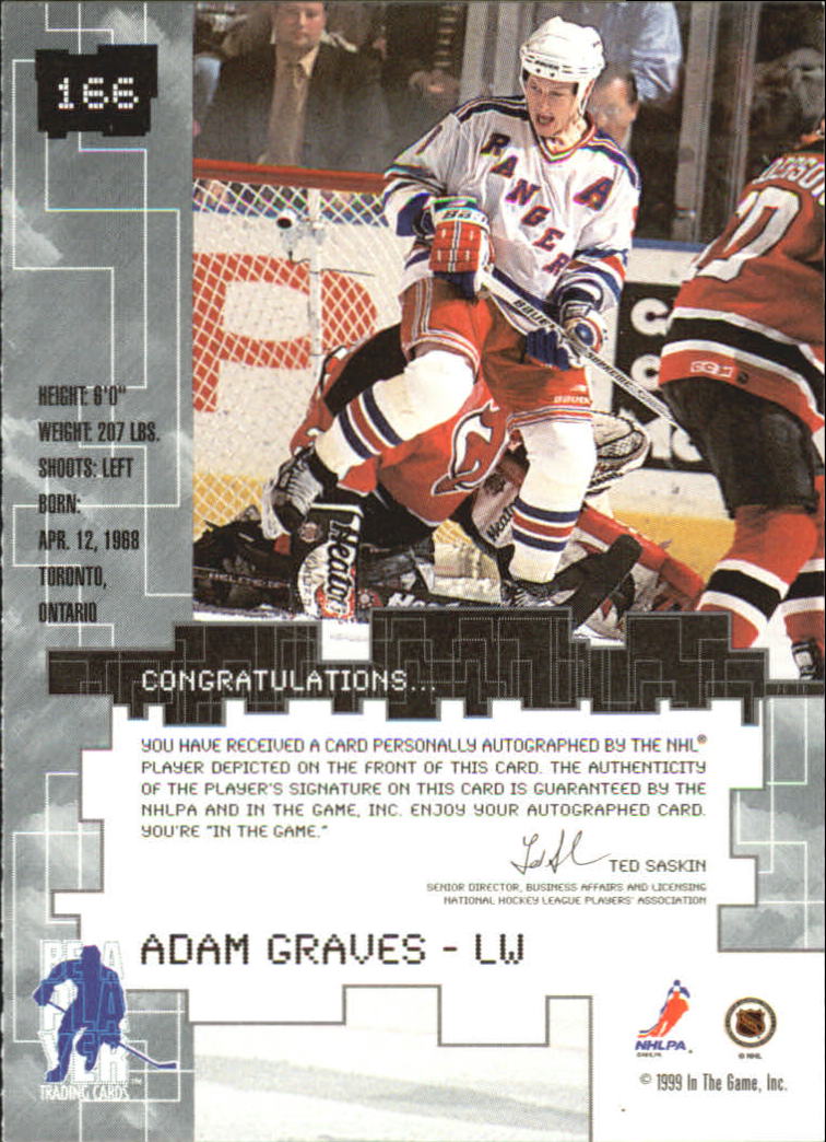 1999-00 BAP Millennium Autographs #166 Adam Graves back image