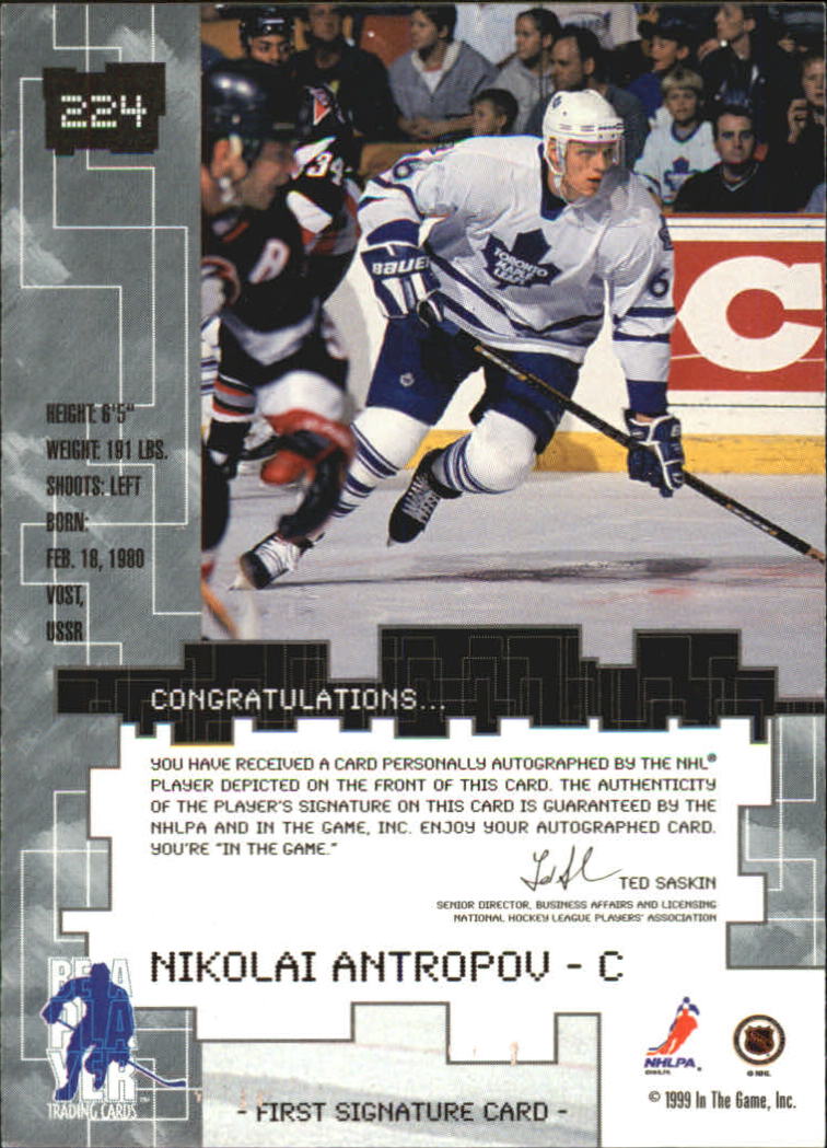 1999-00 BAP Millennium Autographs #224 Nikolai Antropov back image
