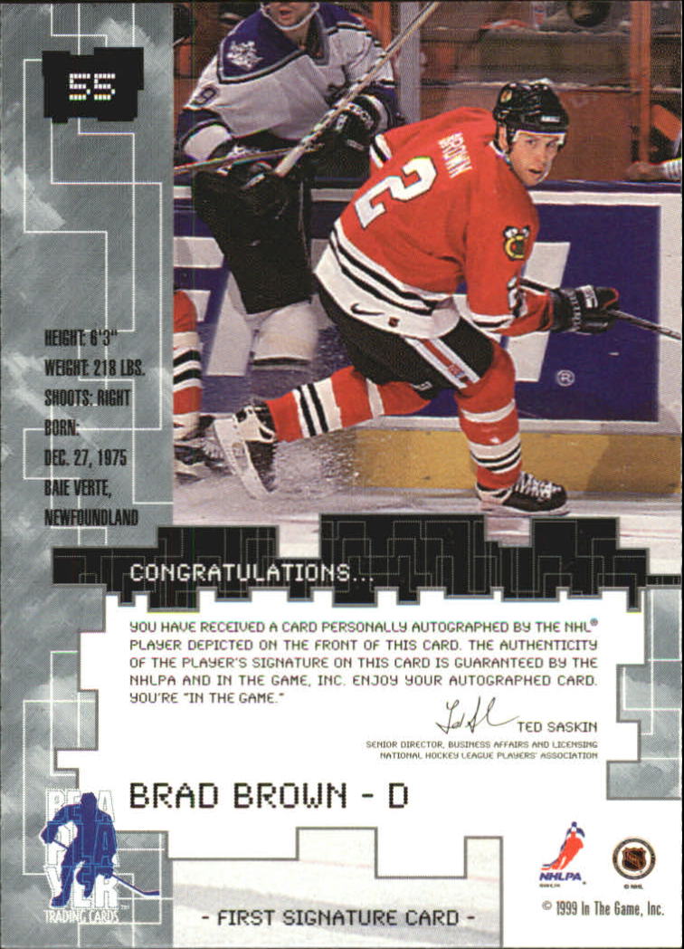 1999-00 BAP Millennium Autographs Gold #55 Brad Brown back image