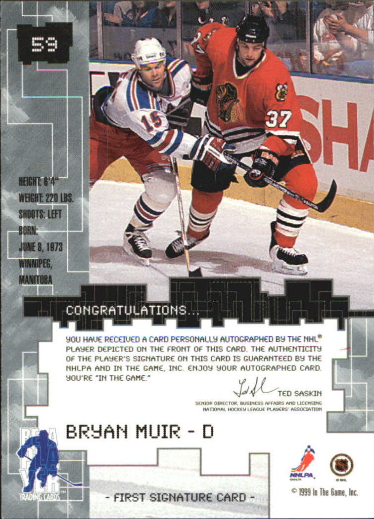 1999-00 BAP Millennium Autographs Gold #59 Bryan Muir back image