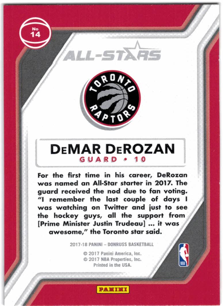 2017-18 Donruss All-Stars #14 DeMar DeRozan back image