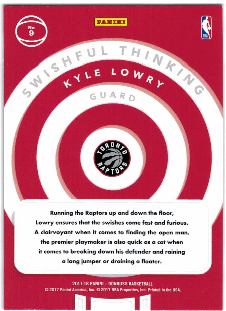 2017-18 Donruss Swishful Thinking #9 Kyle Lowry back image