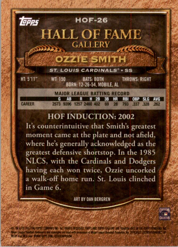 2017 Topps Gallery Hall of Fame Green #HOF26 Ozzie Smith back image