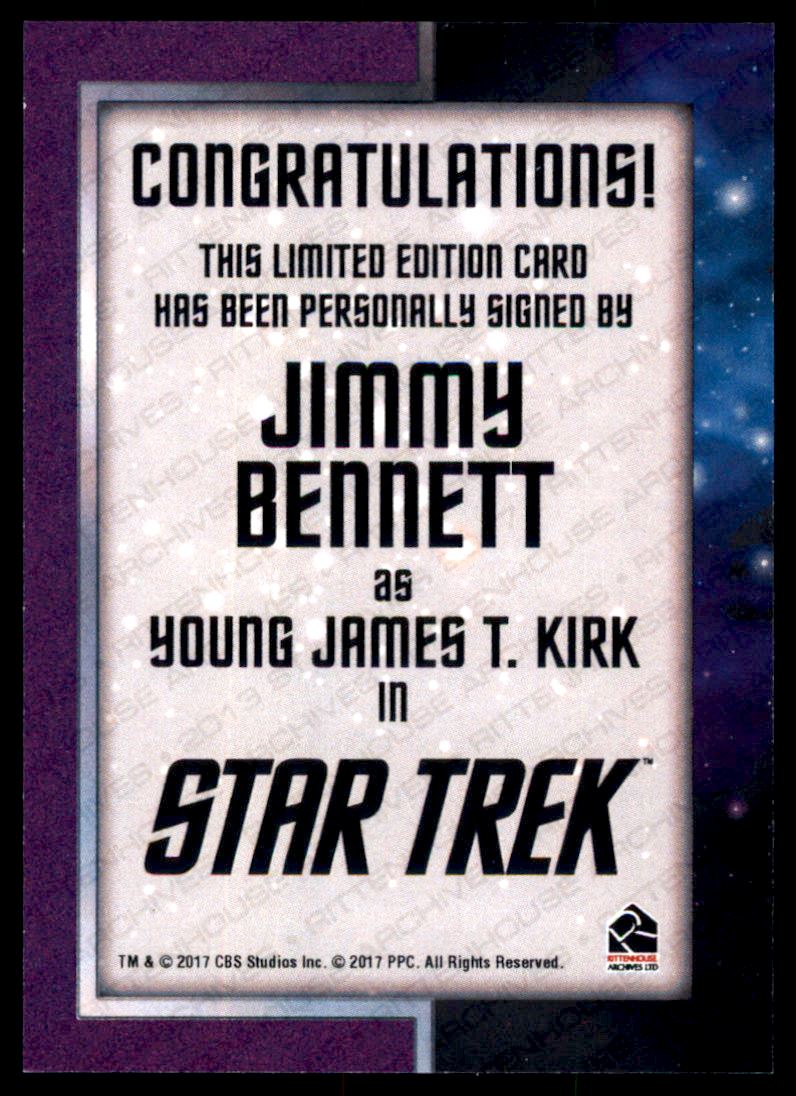2017 Rittenhouse Star Trek Beyond Classic Movie Design Autographs #NNO Jimmy Bennett as Young James T. Kirk VL back image