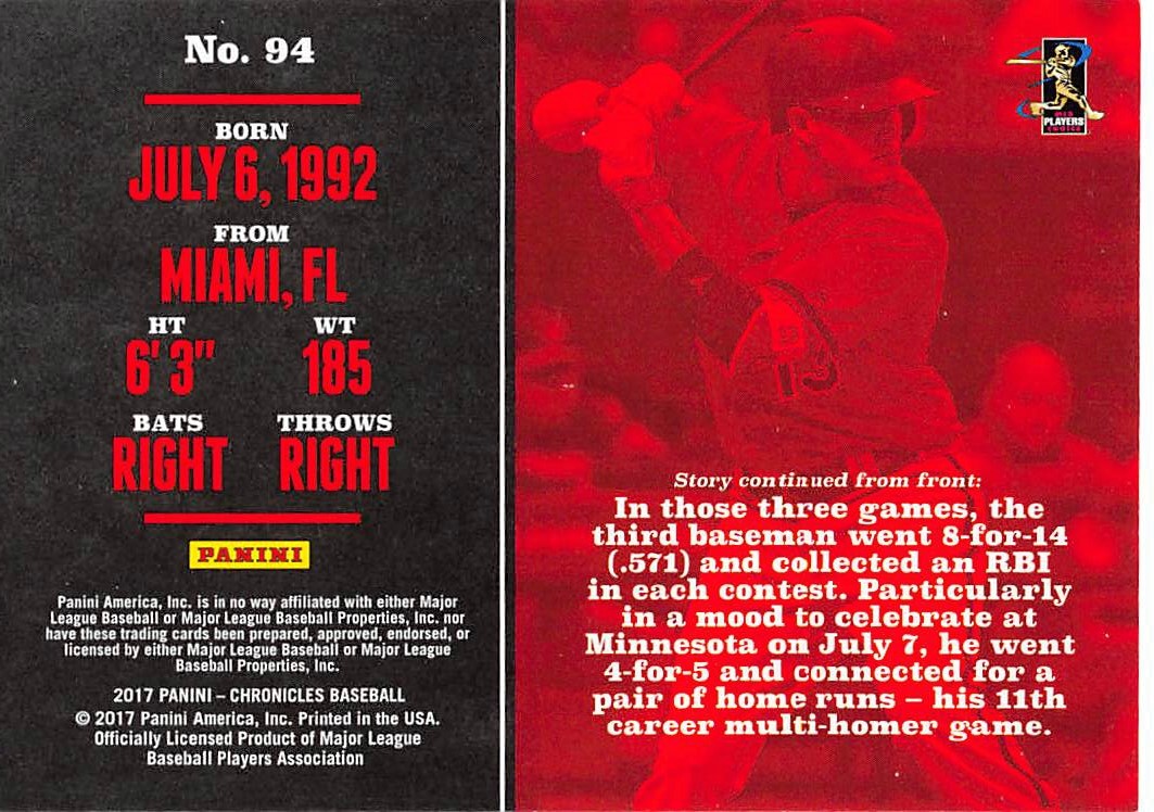 2017 Panini Chronicles Green #94 Manny Machado back image