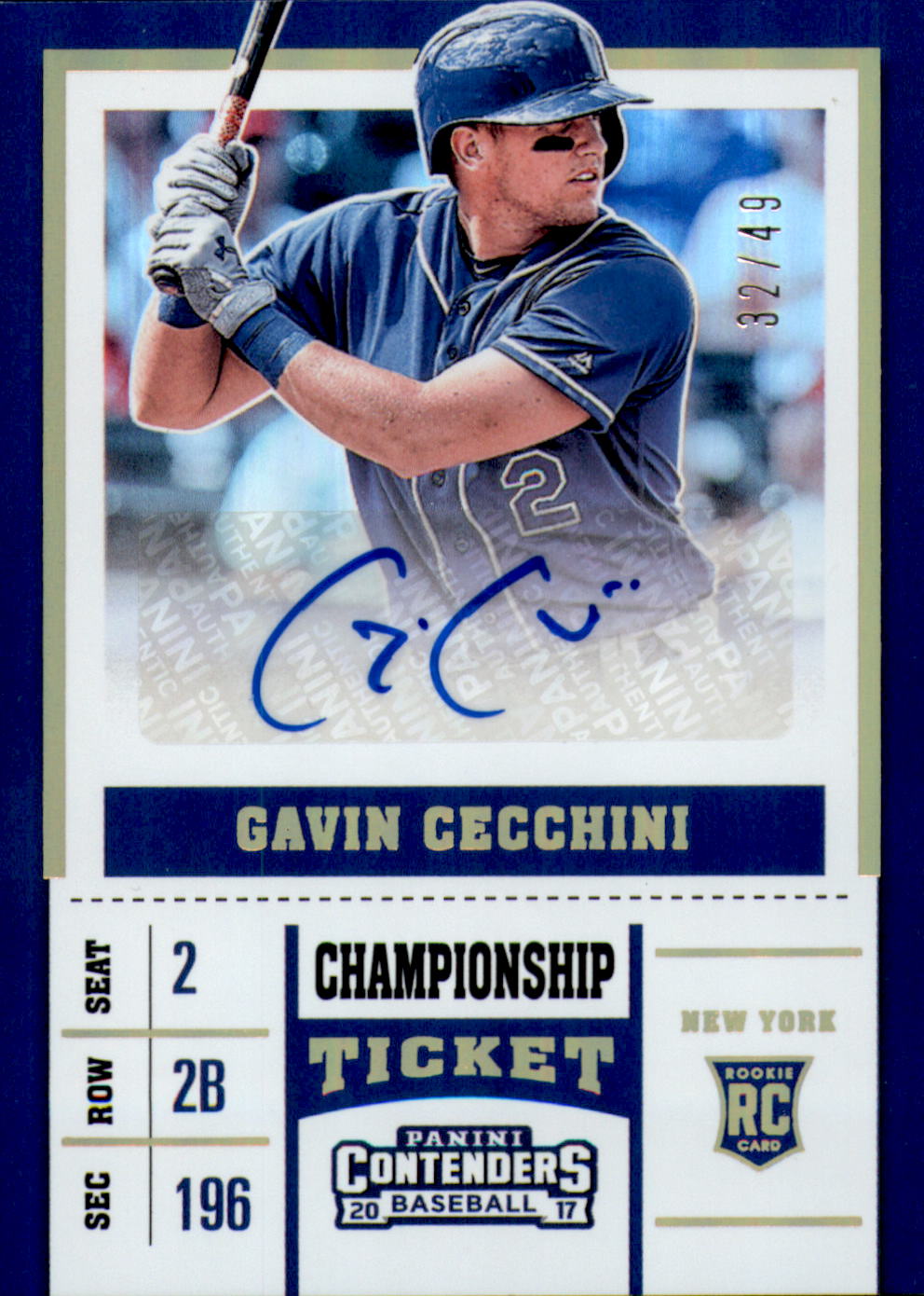 2017 Panini Contenders Rookie Championship Ticket #42 Gavin Cecchini/49