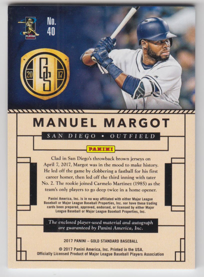 2017 Panini Gold Standard #40 Manuel Margot AU JSY/99 RC
